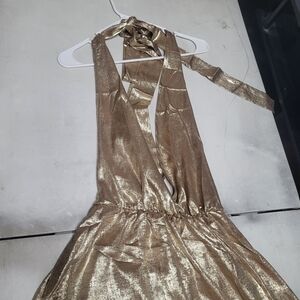 Elegant Gold Halter Dress